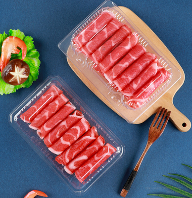 일회용 고기 슬라이스 상자, 쇠고기 롤 소고기 슬라이스 상자, 양고기 롤 상자, 두꺼운 신선한 포장 상자, 검은색 배경 플라스틱 포장 상자